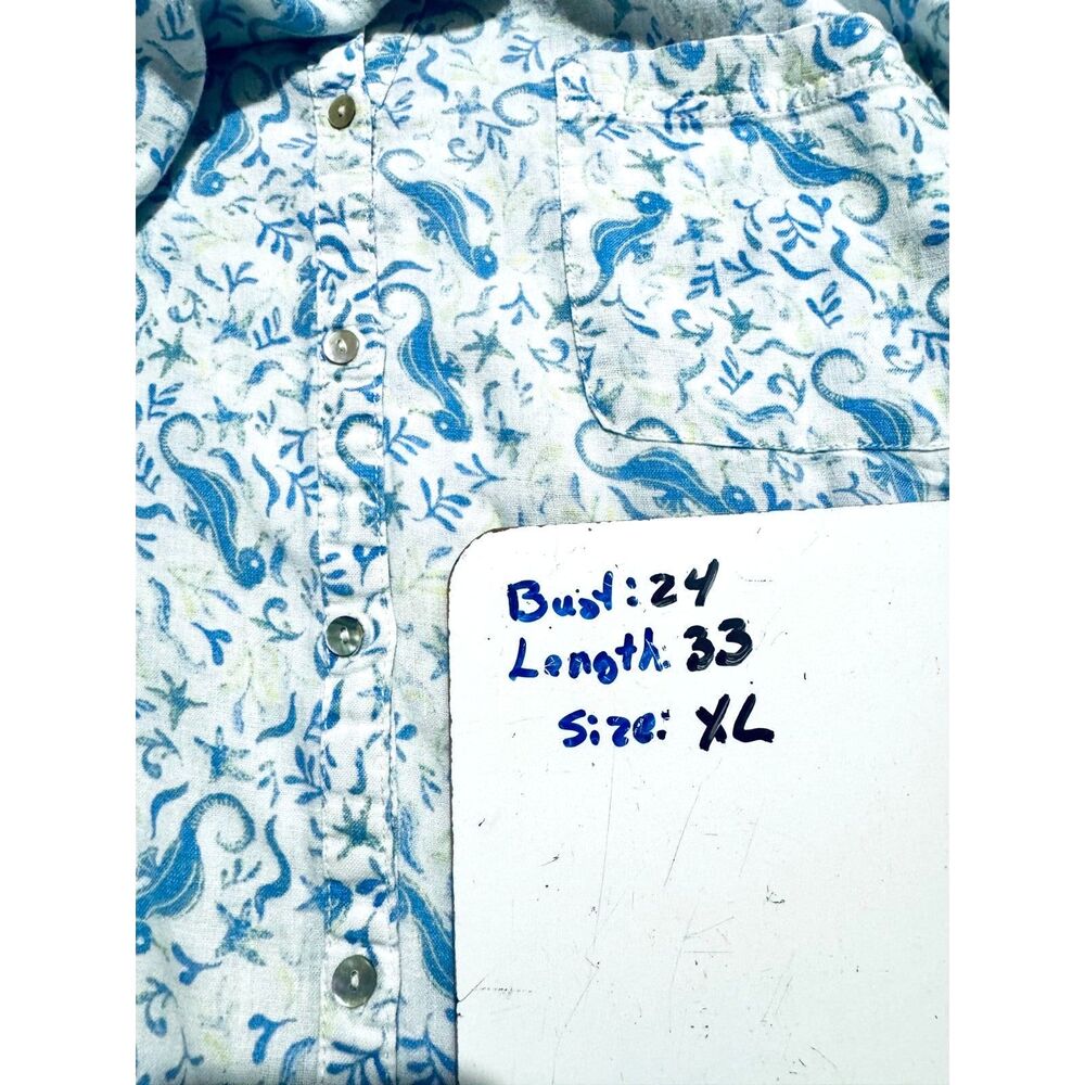 Sigrid Olsen 100% linen button up shirt beach novelty print horse sea women XL - Picture 5 of 5